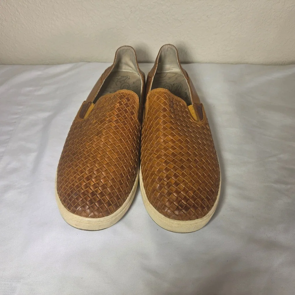 OluKai Kahu Lauhala Mens Fox Leather Woven Slip On Sneakers 10397-FX18 Size 11